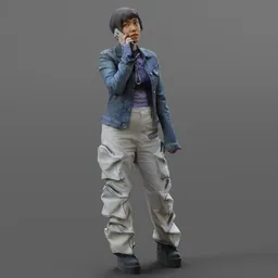 Standing Y2K Girl Phone Calling Jeans