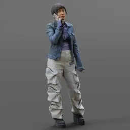 Standing Y2K Girl Phone Calling Jeans