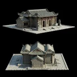 Chinese Rock Yellow Wood Old House