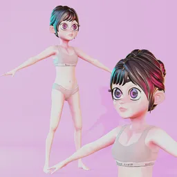 Stylized Cartoon Tween Girl – Rigged Base Mesh (Rigify)