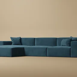 "Modern and realistic 3D model of the Porter Sectional - 2 Seater Frame sofa for Blender 3D. This high-quality sofa is perfect for interior renders, featuring a slim body, blue color, and beige background with pillows. Created using Blender 3D software, this sofa provides a visually appealing addition to any virtual environment."