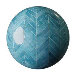 Glossy Blue Textured Chevron Tiles