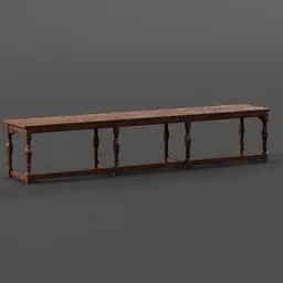 Intricately designed wooden bench 3D model from Blender, ideal for vintage and baroque interiors.