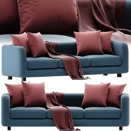 High-quality Blender 3D model of a stylish sofa with accessories, perfect for interior design visualization.