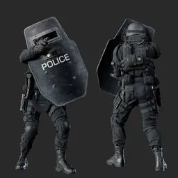 Police Tactical Unit Shield Aiming Black