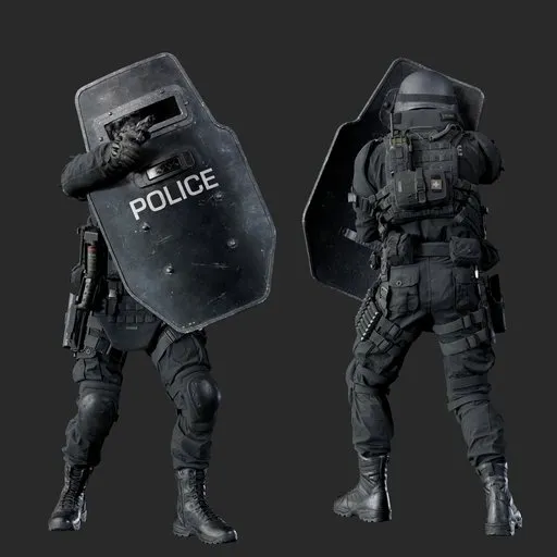 Police Tactical Unit Shield Aiming Black