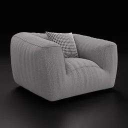 Detailed 3D model of a modern fabric armchair with cushion, compatible with Blender 4.0.
