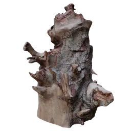 Realistic 3D tree trunk model with detailed textures for Blender, optimized for quad topology.