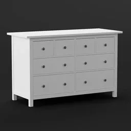 Realistic white 8-drawer 3D dresser model for Blender, high-detail furniture asset for virtual staging.