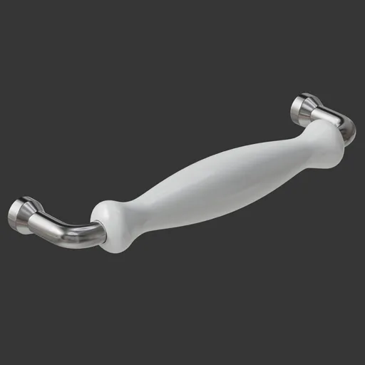 Detailed 3D model of a white porcelain faucet handle with black accents on a neutral background suitable for Blender.