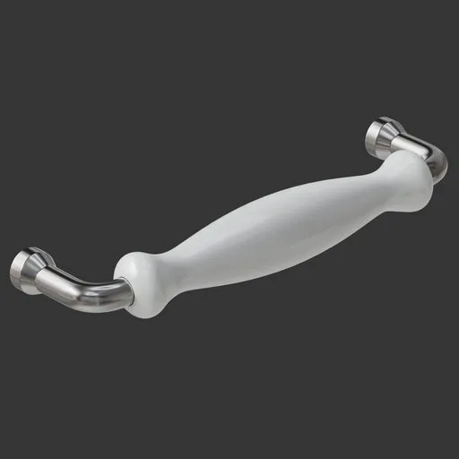 Detailed 3D model of a white porcelain faucet handle with black accents on a neutral background suitable for Blender.