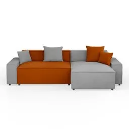 "Corner Sofa in Corduroy Fabric - 3D Model for Blender 3D. Dark Grey and Orange Colors with Pillows and Chair included on a Textured Base. Render with Experimental Mode for Best Results."