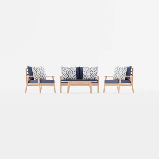 Detailed 3D model showcasing a patio set with cushioned chairs and sofa available for rendering in Blender.