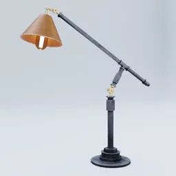 Realistic 3D modeled adjustable desk lamp with a metallic finish and vintage design on a plain backdrop.