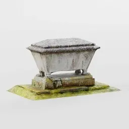 "Realistic 3D model of an old mossy stone tomb from a Devon graveyard, captured through photo-scanning and created in Blender 3D. Highly detailed and suitable for molding and carving projects. Inspired by London cemetery architecture and the works of Vija Celmins and Hendrik Willem Mesdag."