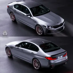 Detailed BMW M5 2020 3D model with full exterior and interior, perfect for Blender rendering and luxury vehicle simulations.