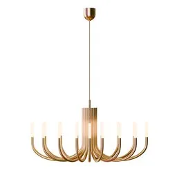 Elegant Rousseau oval chandelier 3D model with minimal design, modern detailing, and brass finish.