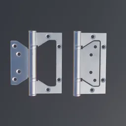 "Metal hinges for doors on black surface - 3D model for Blender 3D. Pivot point for opening and closing doors - inspired by Leo Leuppi and in-game 3D model design. Perfect for game UI assets and carpentry projects."