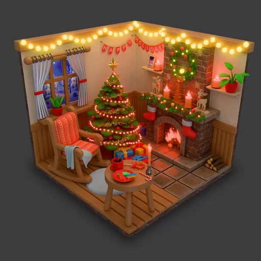 Cartoon Xmas Living Room