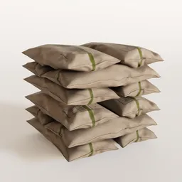 Stacked burlap sacks 3D model with realistic textures for Blender rendering, industrial container design.