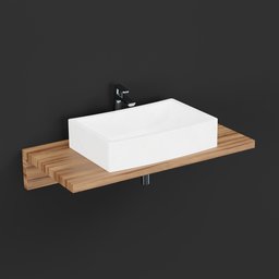 "White marble wash basin with wood base - a stunning 3D model for Blender 3D. Perfect for modern or traditional bathroom designs, this wall-mounted basin showcases elegant craftsmanship and a stylish black and white color palette. Ideal for adding a touch of sophistication to your virtual projects."