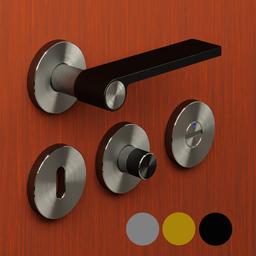 "Grey, gold and black brushed stainless steel door handle, key escutcheon and thumbturn lock 3D model for Blender 3D. Accurately designed with modern minimalist style and polished metal finish."

or

"Accurately designed 3D model of a door handle set with a brushed stainless steel finish, including key escutcheon and thumbturn lock. Ideal for modern minimalist interiors and created with Blender 3D software."