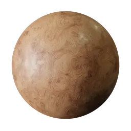 High-resolution Blender 3D PBR material texture of Swirled Burl Wood with detailed swirling grain patterns for realistic rendering.