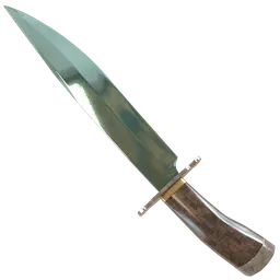 alt text: "Highly detailed 3D model of a combat knife with a long blade and wooden handle, created in Blender 3D software. Perfect for game assets and equipment renders. Rate and enjoy!"