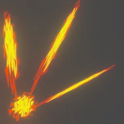 Dynamic flame hit PBR material for 3D rendering with procedural emission in Blender, suitable for realistic VFX in digital art.
