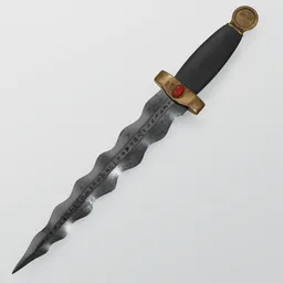 Detailed 3D rendering of an ancient dagger with mystical carvings, made for Blender modeling software.