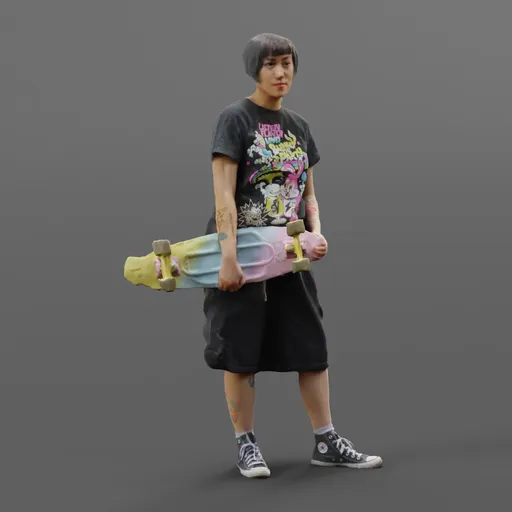 Standing Cute Skate Girl Black Clothes