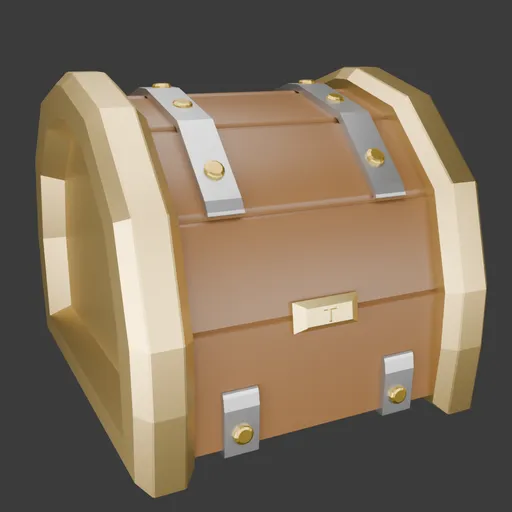 Detailed 3D modeled cartoon-style treasure chest with gold detailing, ideal for Blender 3D projects.