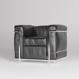 "LC2 armchair, a classic leather furniture piece by Le Corbusier, rendered in 3D with sleek metal accents. Perfect for architectural and interior design projects in Blender 3D."