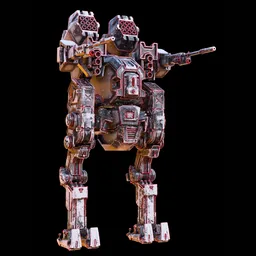 Detailed combat robot 3D model with weaponry, designed for Blender 3D renderings and game assets.