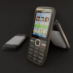 "3D model of Nokia C5-00 smartphone, created with Blender 3D software. Features include 2.2-inch display, 5.0-megapixel camera, social networking and GPS with free navigation courtesy of Ovi Maps. Ideal for use in 3D modeling and animation projects."