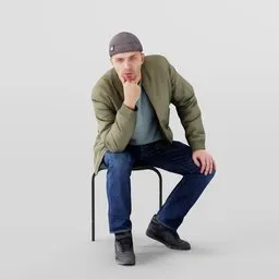 3D model of a contemplative young man with stylish attire for Blender rendering.