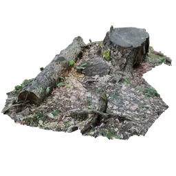 Realistic high-detail 3D model of a tree stump and log for Blender, perfect for digital forest scenes.