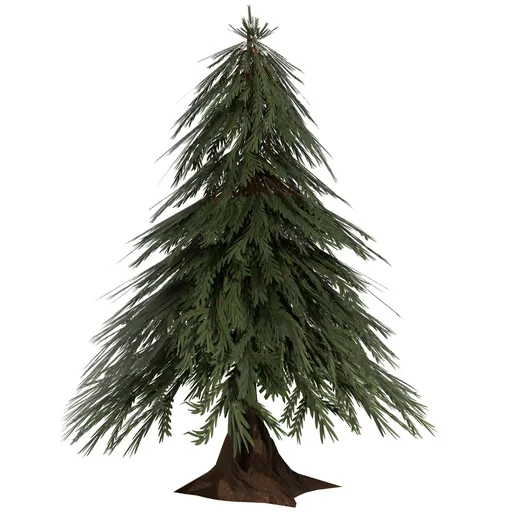 Realistic low poly pine tree 3D model optimized for Blender rendering.