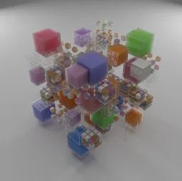Vibrant 3D geometric cubes in a complex abstract pattern with a futuristic design, ideal for digital art and creative visuals.