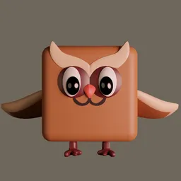 Cute stylized cubic owl 3D model with low poly count, optimized for mobile Blender designs.