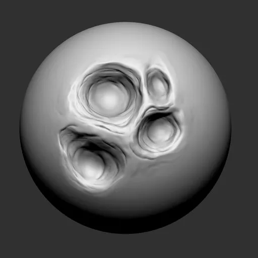 Detailed bone hole impressions on 3D sculpted surface using Blender NS Creature Bone brush.
