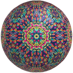 Highly detailed PBR Mandala ceramic tile texture with customizable color, scale, roughness, metallic, and displacement settings for 3D materials.