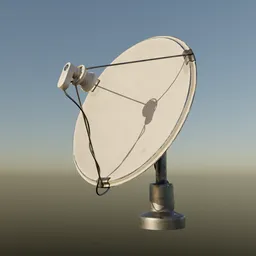 "Industrial exterior 3D model of a satellite antenna for roof in Blender 3D - inspired by military equipment and Walter Haskell Hinton. This realistic 8k SDR model features a metal pole and wire connections, perfect for AI apps or visualizing telescopes."