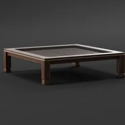 Highly detailed 3D model of a wooden coffee table with a glass top for Blender rendering.