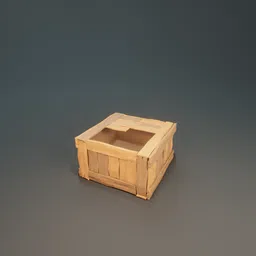 Open wooden low-poly 3D model crate with textured surfaces optimized for Blender.