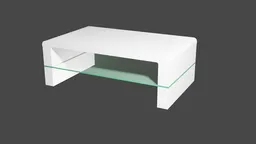3D model of modern white coffee table with glass shelf, designed for Blender rendering.