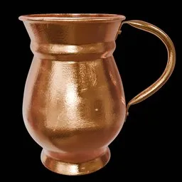 Detailed 3D rendering of an antique-style copper jug with a shiny finish, handle, and ornamental details.