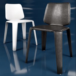 Detailed 3D model of stylish white and black leather chairs for Blender rendering.