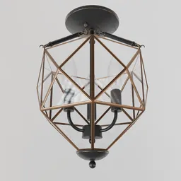 "Rustic ceiling light 3D model for Blender 3D, inspired by mid-century design and featuring a steampunk style in carbon black and antique gold. With golden ratio details and inspiration from notable designers like Nate Berkus, this lantern is perfect for adding an atmospheric touch to your scene."