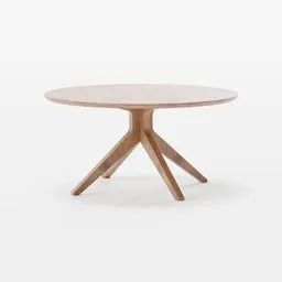 "Cross Round Table: Minimalist wooden table with pedestal style base, designed by Matthew Hilton. Solid wood construction offers stability and ample leg room. 3D model created in Blender 3D with box projection UVs and community materials."